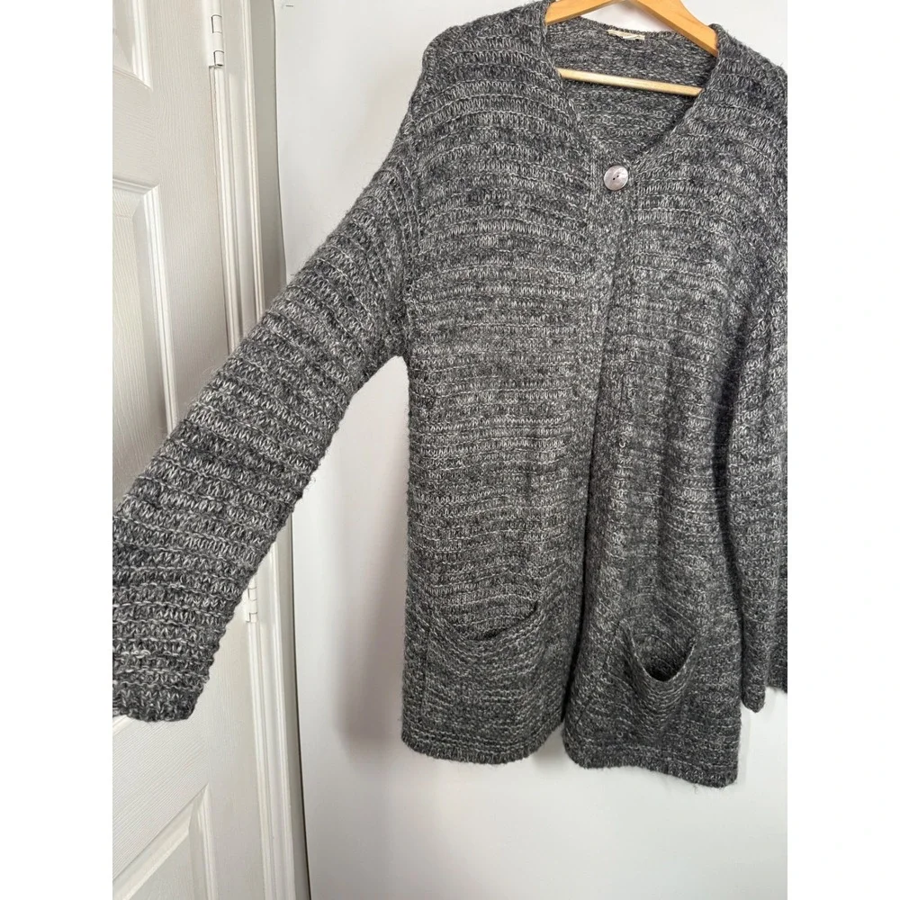 J Jill Pure Open Front Long 1 Button Lagenlook sz L MOHAIR WOOL CASHMERE Sweater